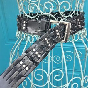 Genuine Leather Belt Metal Studded Rivets Grommets Gothic Grunge Punk Rock M-L
